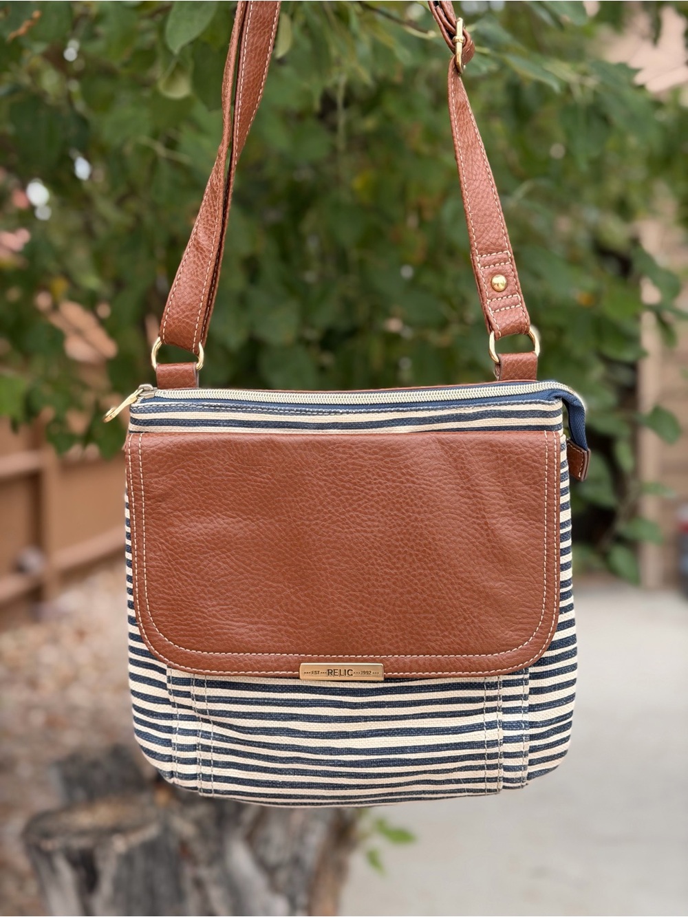 Relic Brown & Navy Striped Crossbody Bag